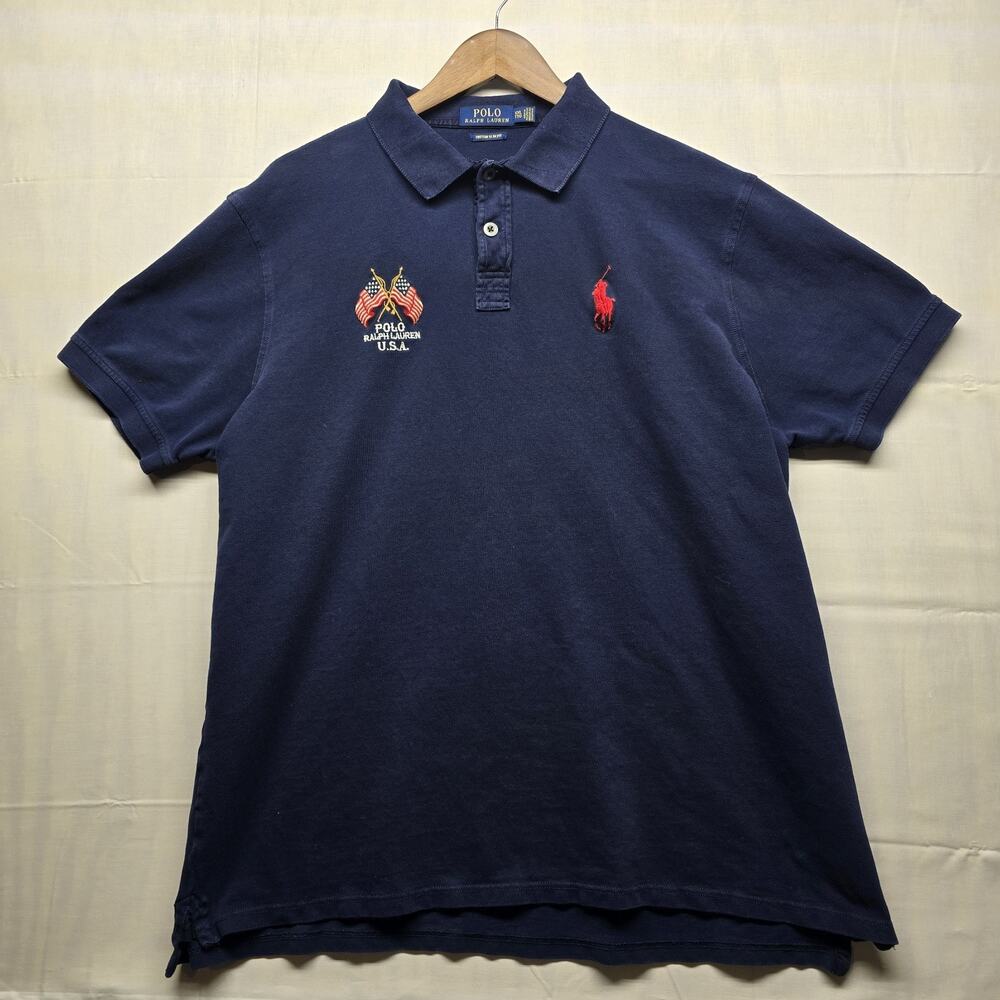 Polo Ralph Lauren Shirt Mens XXL 2XL Blue Slim Fit Eagle USA New York